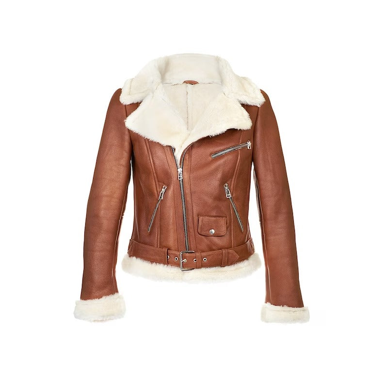 Women's Chestnut Aviator Shearling Jacket