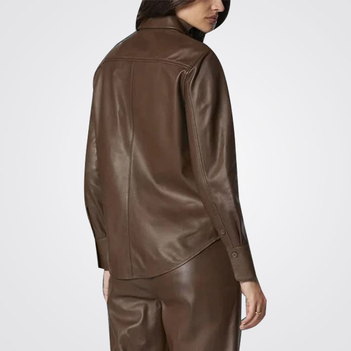 Women's Chocolate Brown Biker Style Leather Shirt