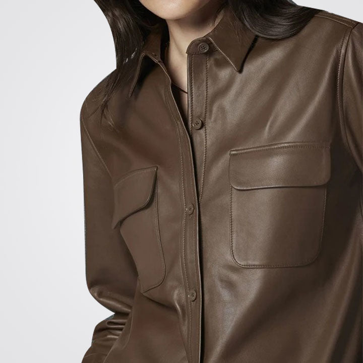 Women's Chocolate Brown Biker Style Leather Shirt