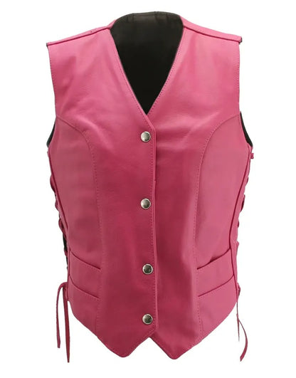 Women's Pink Leather Biker Vest