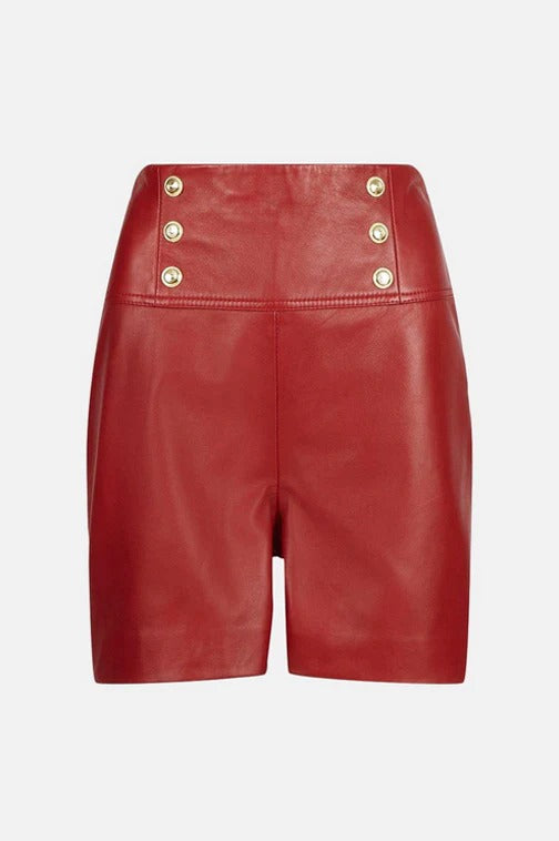Military Button Leather Shorts