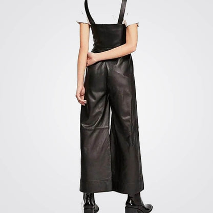 Women's Black Leather Jumpsuit