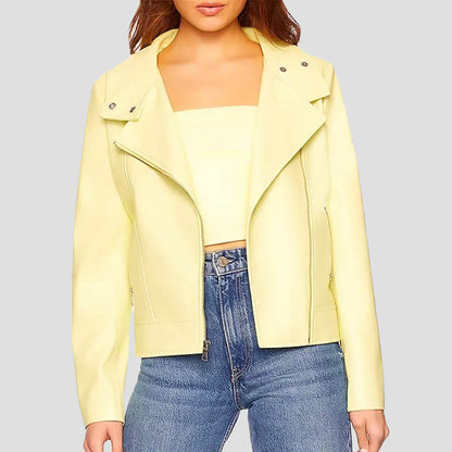 Women's Yellow Leather Moto Jacket