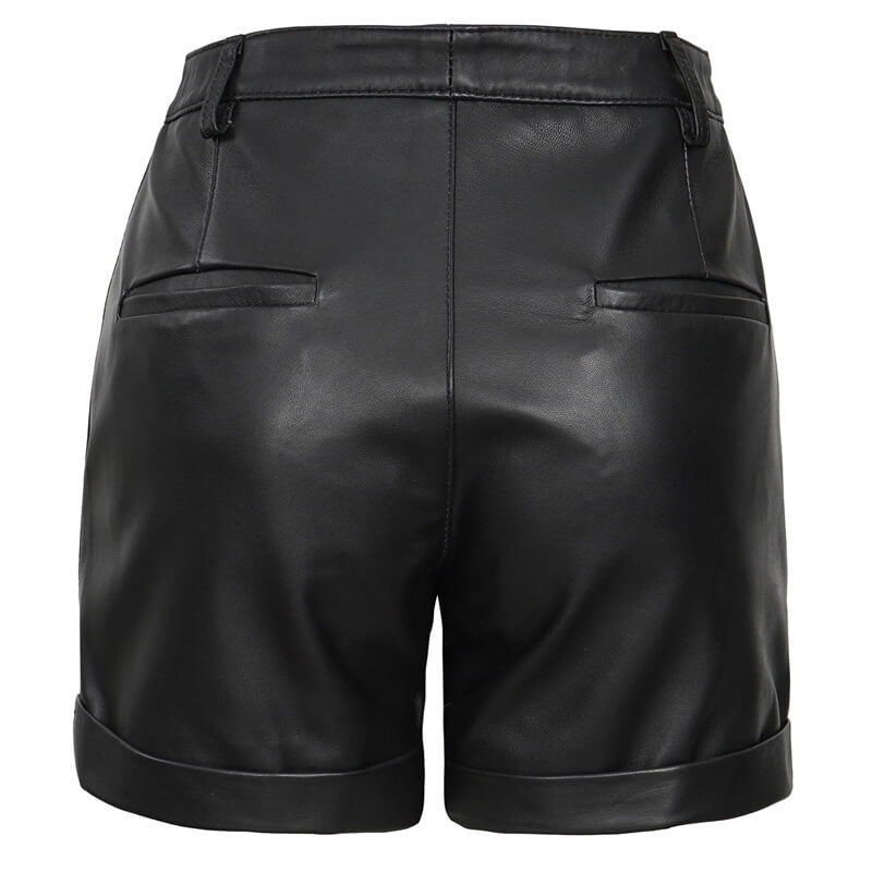 Women's Black High-Waisted Fitted Leather Shorts