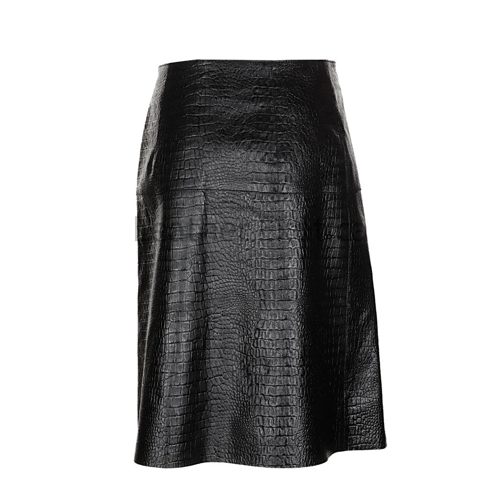 Wrap Style Midi Leather Skirt in Black