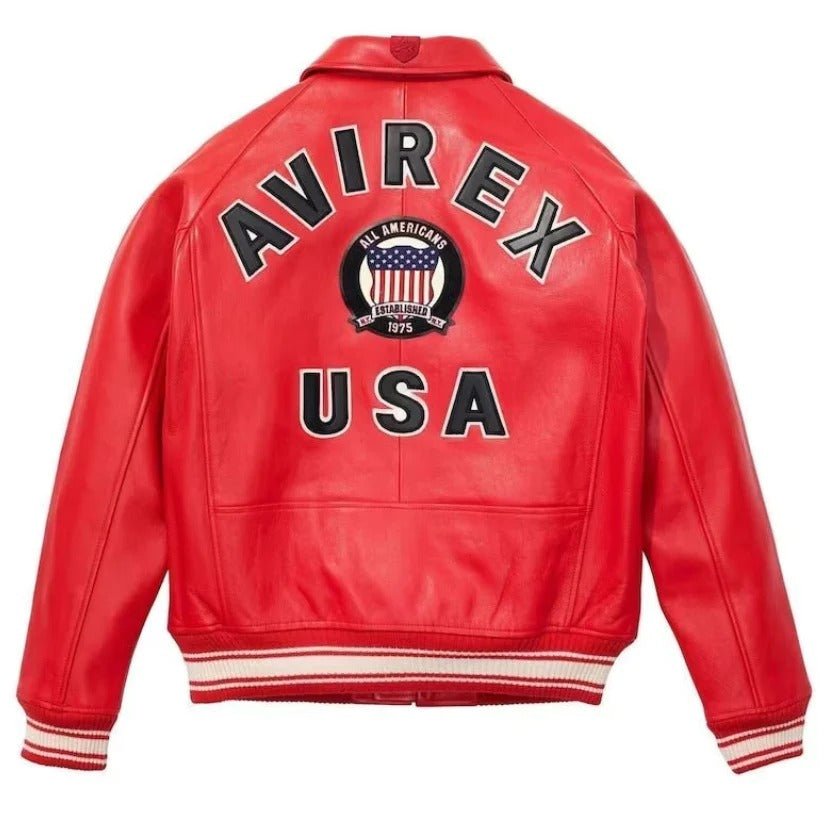 Men's Avirex Red American Flight Leather Jacket - Red Jacket