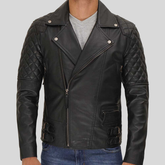 Trendy Black Biker Leather Jacket for Men