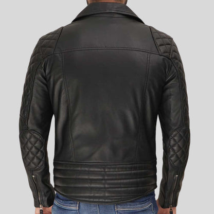 Stylish Men's Black Shoulder-Quilted Biker Leather Jacket