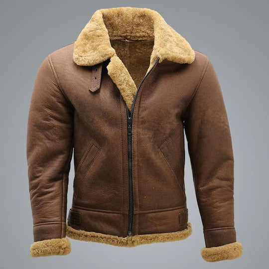 Men's Brown B3 Shearling WW2 Bomber Aviator Jacket