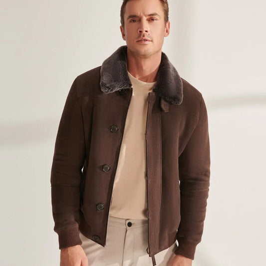 Timeless Style: Men's Brown Shearling Aviator Jacket