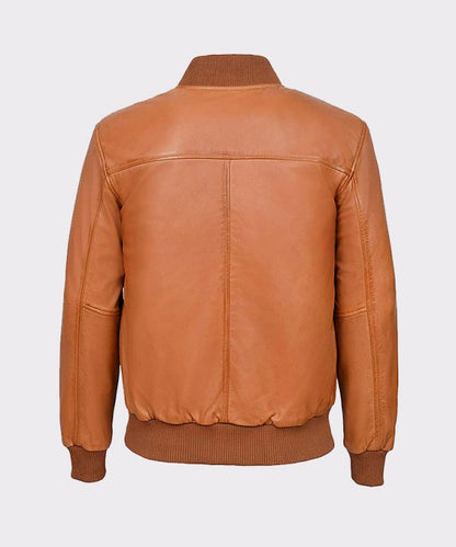Men’s Tan Plain Napa Wax Leather Biker Jacket