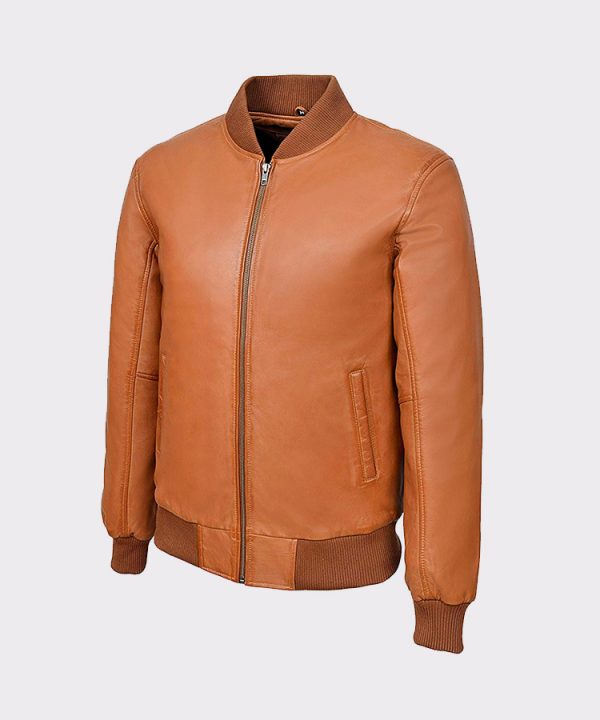 Men’s Tan Plain Napa Wax Leather Biker Jacket