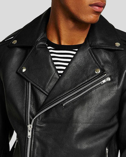 Anson Black Biker Leather Jacket -wiseleather 
