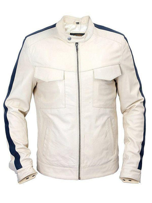 Aaron Paul White Leather Jacket - Need For Speed Movie Jacket