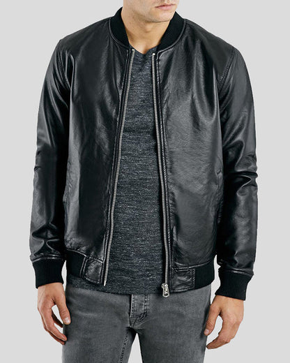 Bailei Black Bomber Leather Jacket -wiseleather