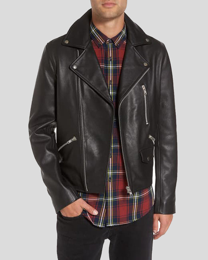Caden Black Biker Leather Jacket - Wiseleather
