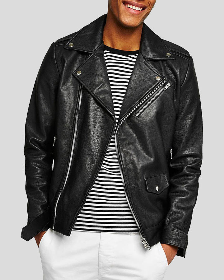 Anson Black Biker Leather Jacket -wiseleather 