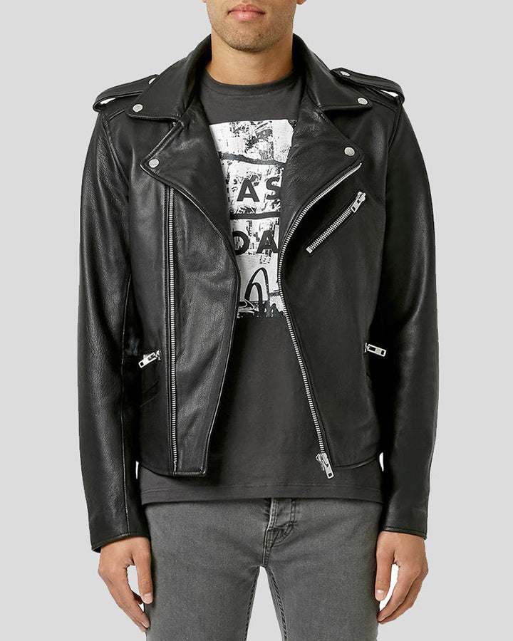 Cimarron Black Motorcycle Leather Jacket -wiseleather 