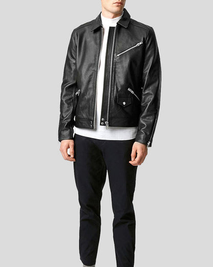 Benn Black Motorcycle Leather Jacket -wiseleather