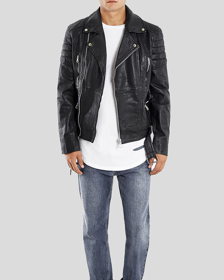 Black Biker Quilted Leather Jacket - Black Biker Jacket