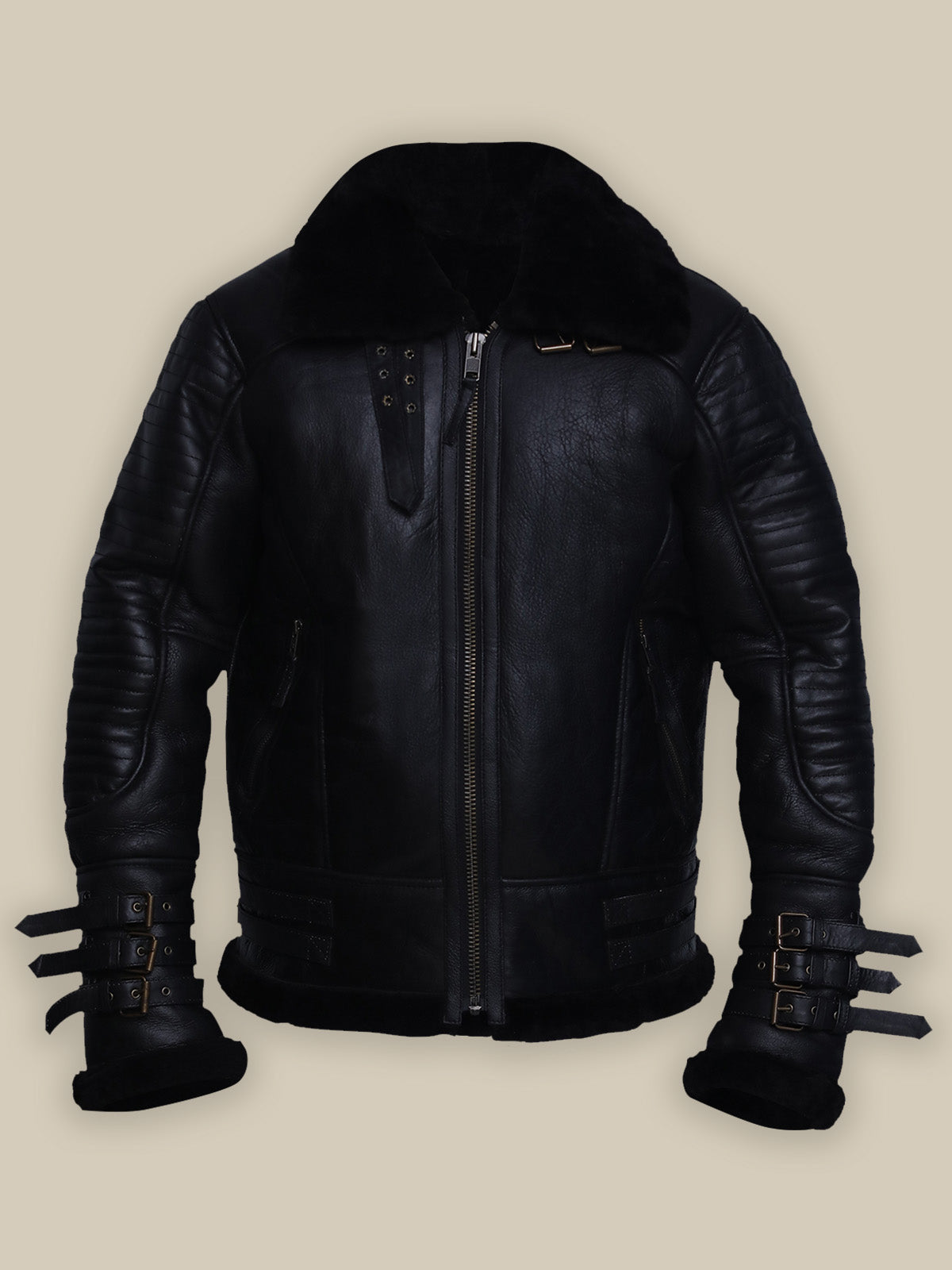 Men's Black Biker Shearling Jacket - Shearling Biker Jacket