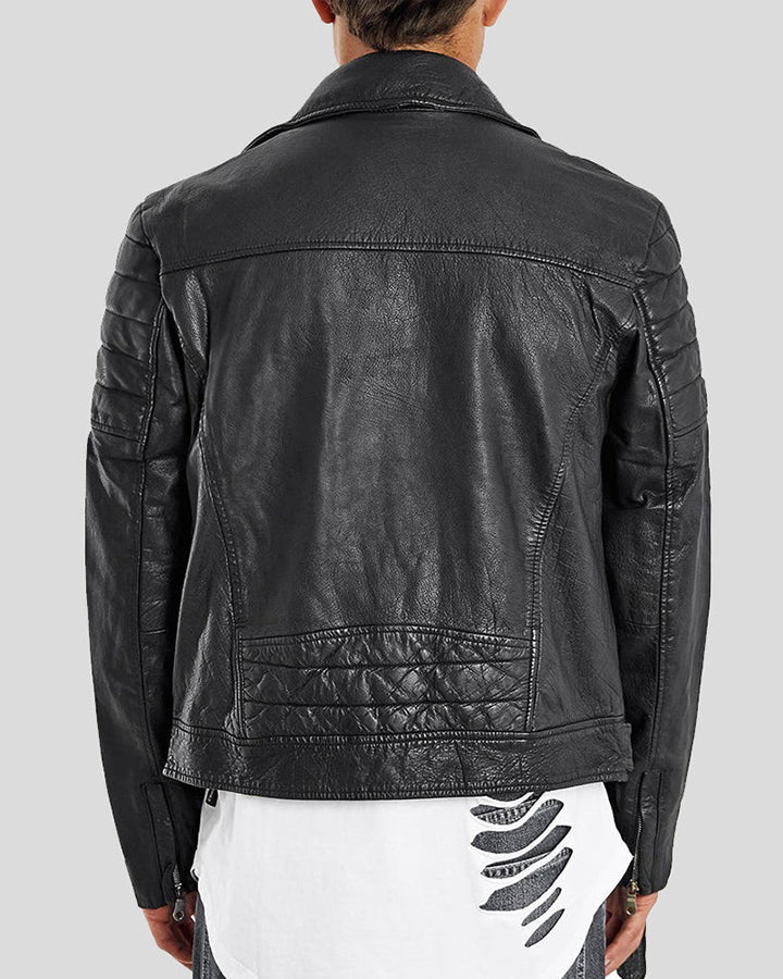 Black Biker Quilted Leather Jacket - Black Biker Jacket