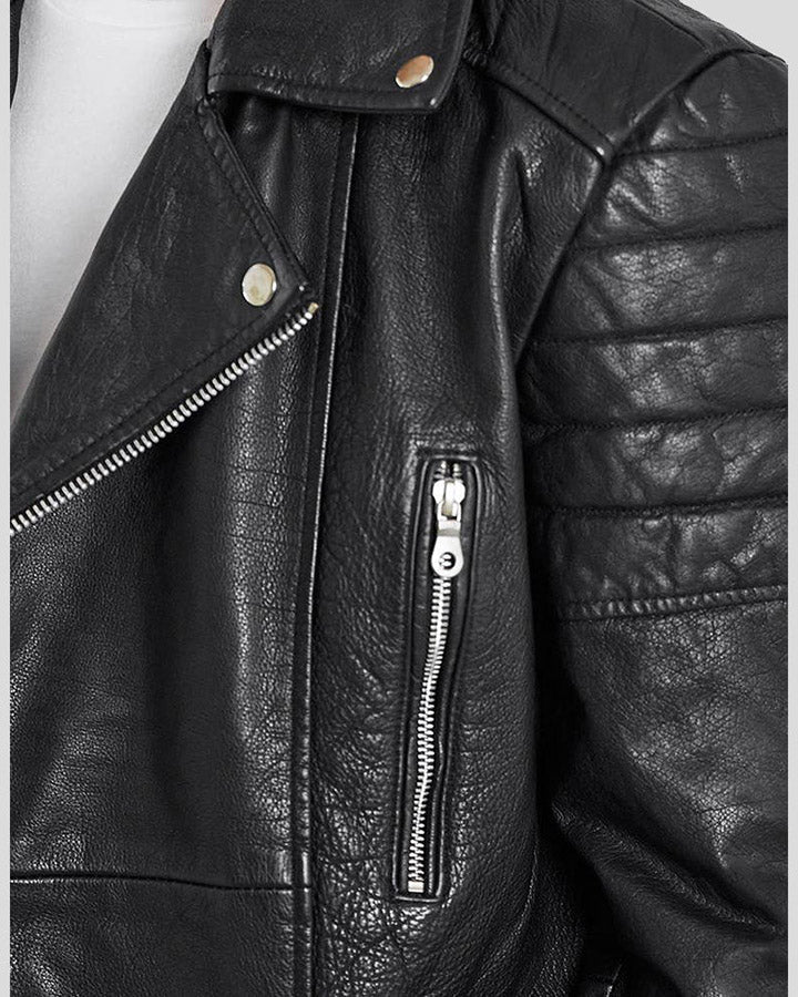 Alvin Black Biker Quilted Leather Jacket -wiseleather