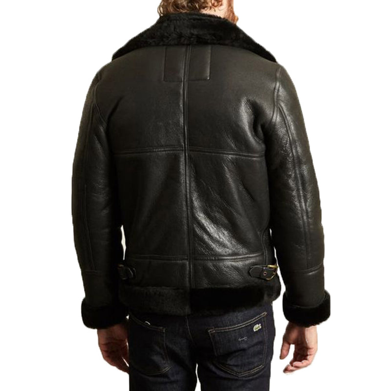 B-3 Shearling Black Leather Jacket For Mens