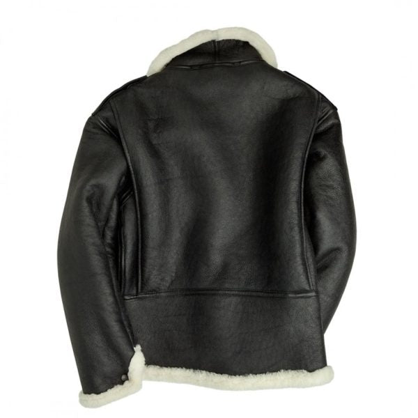 Men B-6 Black Shearling Bomber Jacket Back