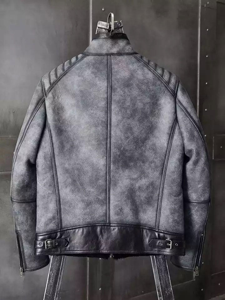 B3 Bomber Jacket Grey Shearling Coat Back