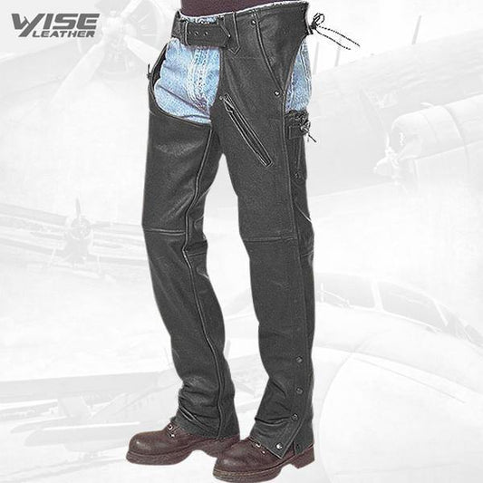 Durable Men's Cowhide Leather Chaps with Back Support
