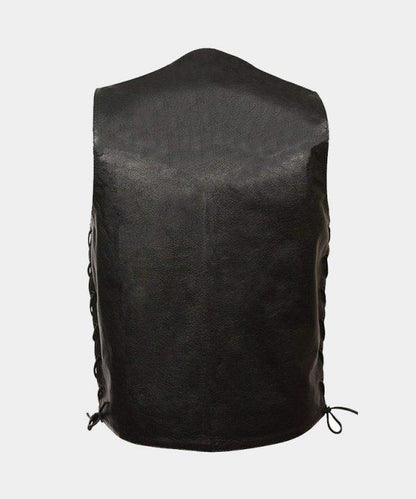 Black-Men's Concealed Carry Single Back Panel Classic Biker Leather Vest