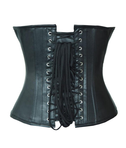 Chiesa Black Leather Overbust Corset With Red PVC Stripe