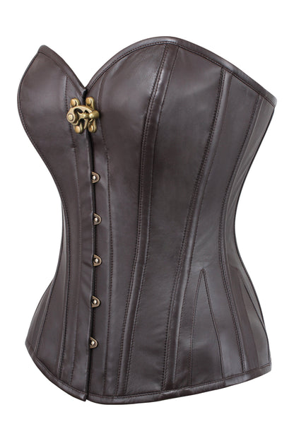 Glebova Brown Faux Leather Steampunk Overbust Corset