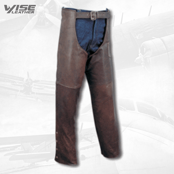 BROWN RETRO PREMIUM LEATHER MOTORCYCLE CHAPS CLOSEOUT - Wiseleather