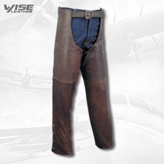 Retro Brown Premium Leather Motorcycle Chaps - Leather Chaps