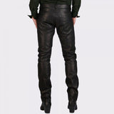 BUSINESS PATTERN BUTTON CLOSURE LEATHER PANTS - Wiseleather
