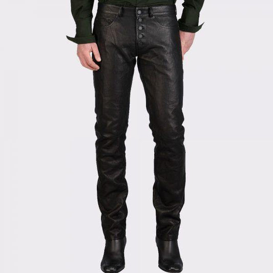 Business Pattern Button Closure Leather Pants - Biker Jacket