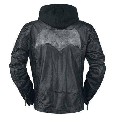 Batman Black Biker Faux Leather Jacket with Removable Hoodie