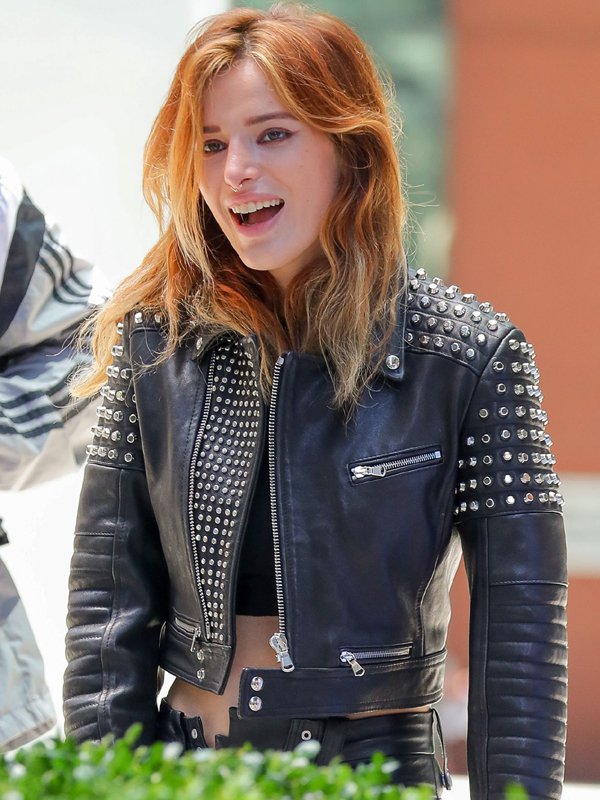 Bella Thorne Studded Black Rider Leather Jacket