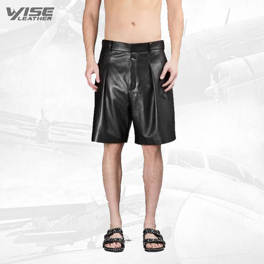 Bermuda Style Black Leather Men's Shorts
