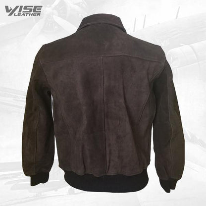 Dark Brown Bomber Style Suede Leather Jacket - Wiseleather