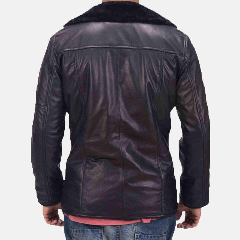 Black Shearling Leather Coat for Mens