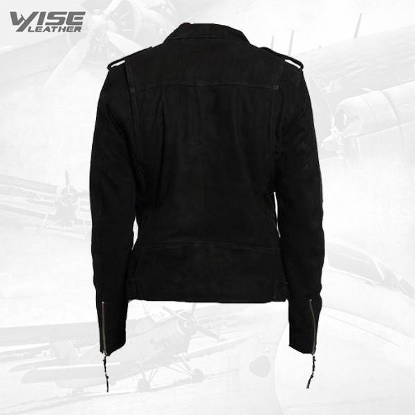 Biker Style Suede Leather Jacket With Waist Belt - Wiseleather