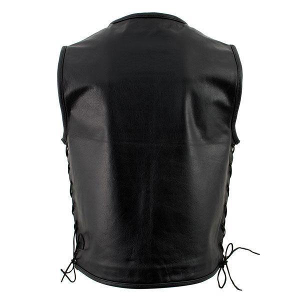 Black Advanced Collarless Leather Motorcycle Vest - Wiseleather
