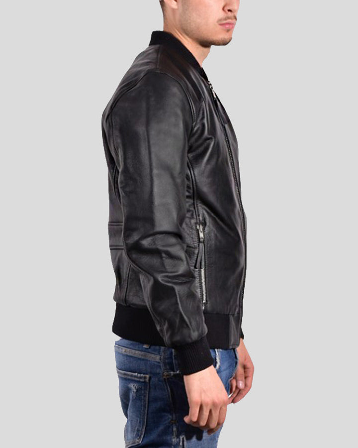 Bran Black Bomber Leather Jacket