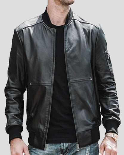 Fritz Black Bomber Leather Jacket