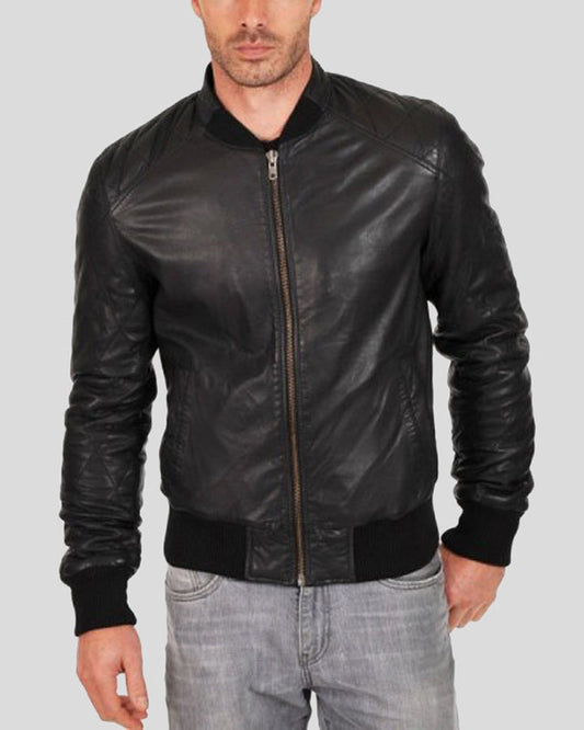 Jero Black Bomber Lambskin Leather Jacket