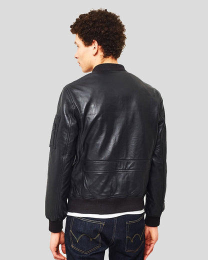 Leon Black Bomber Genuine Leather Jacket