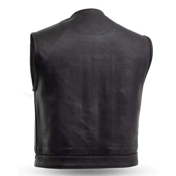 Black Large Mens Leather Motorcycle Vest - Wiseleather
